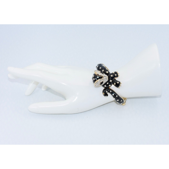 Panetta Vintage 1980's Black Enamel and Gold Tone PANTHER Bangle Bracelet - Picture 6 of 12